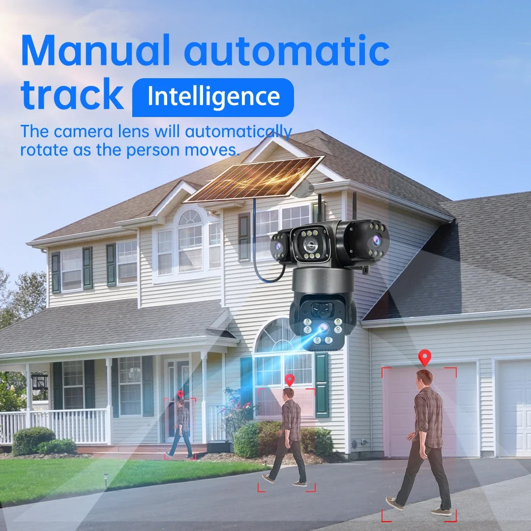 15MP 8K Wifi IP Camera Solar Outdoor Waterproof Three Lenses