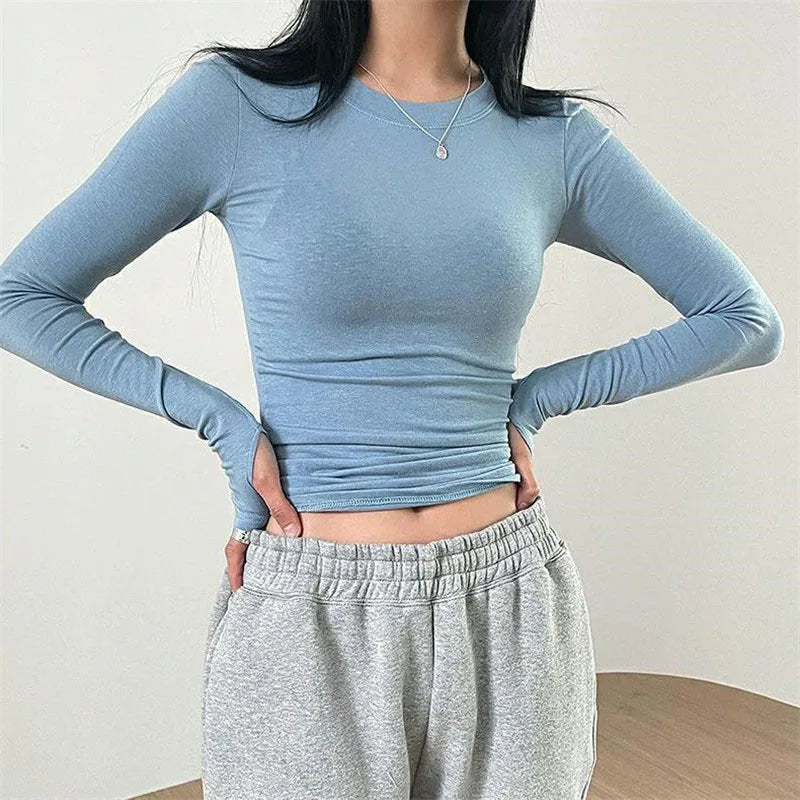 Women Casual Slim Fit Long Sleeve O-Neck T-shirts