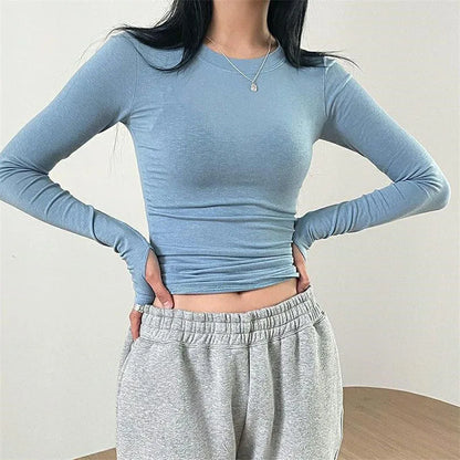 Women Casual Slim Fit Long Sleeve O-Neck T-shirts