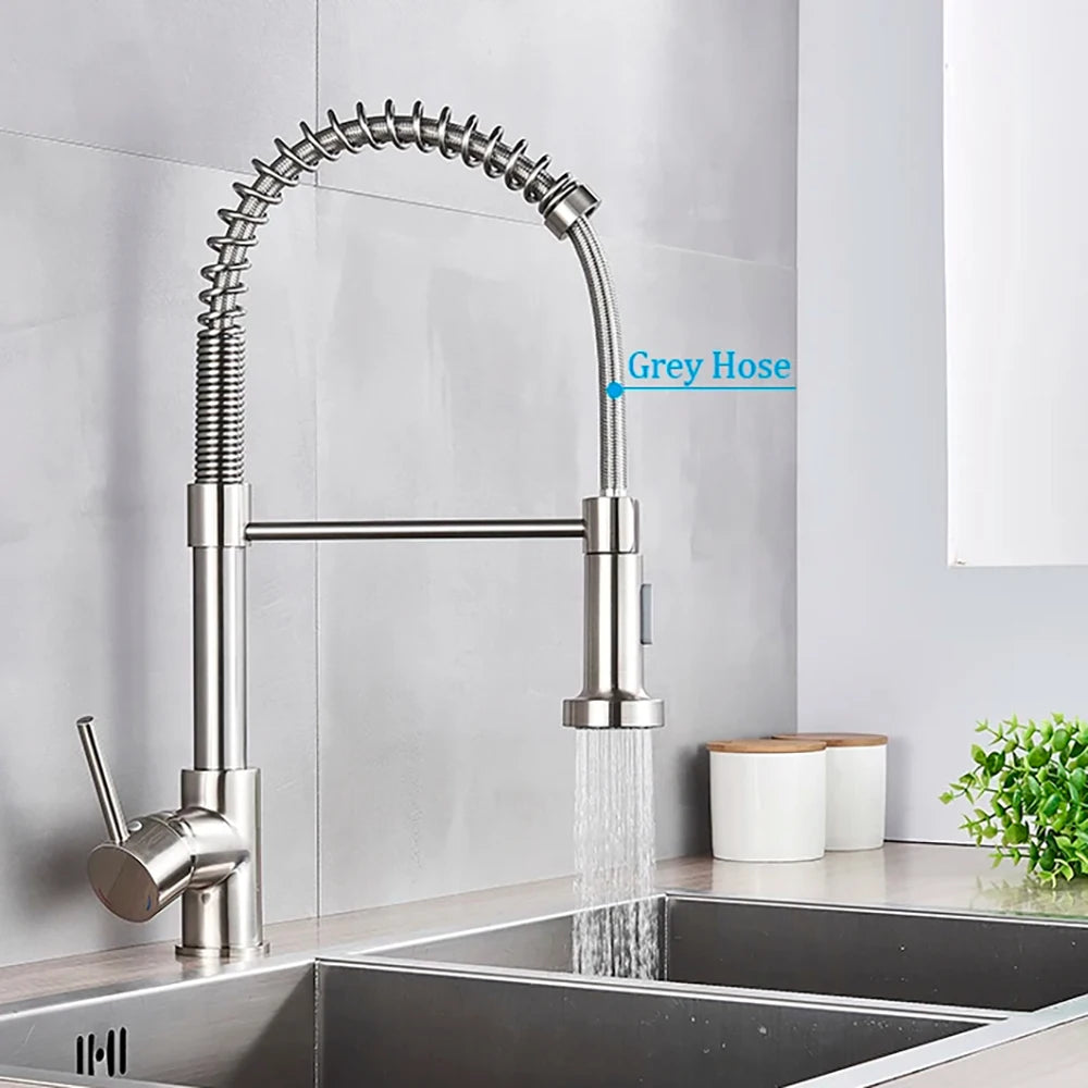 Spring Style Kitchen Faucet Brushed Nickel Faucet Pull Out