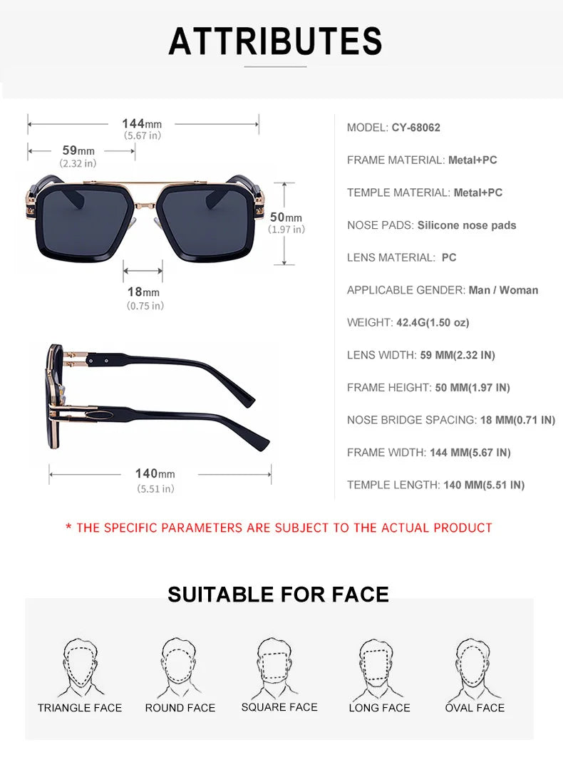 Oversized Steampunk Square Sunglasses Men Big Luxury Brand
