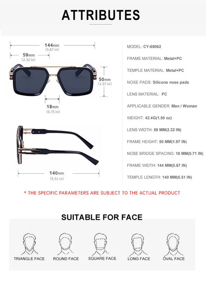 Oversized Steampunk Square Sunglasses Men Big Luxury Brand