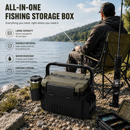 JSFUN Fishing Tackle Box Organizer with Rod Holders