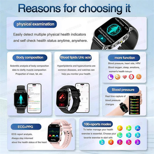 New Accurate Diagnosis Smart Watch ECG Blood BP
