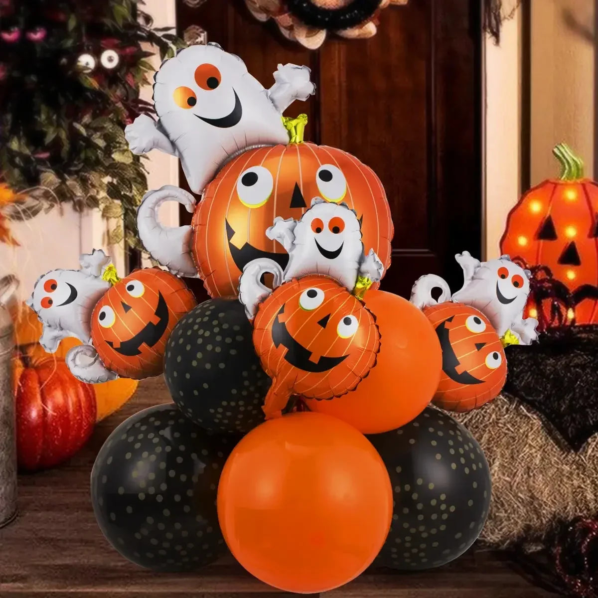 12/13pcs Happy Halloween Balloon Set With Black Orange Latex Globos Ghost Bat Pumpkin