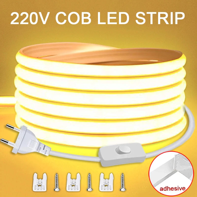 220V Led Strip with ON/OFF Switch Waterproof COB LED Strip