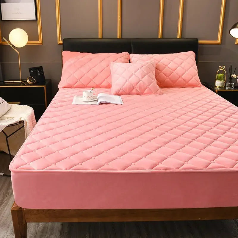 Crystal Velvet Thicken Quilted Mattress Cover Pillowcase