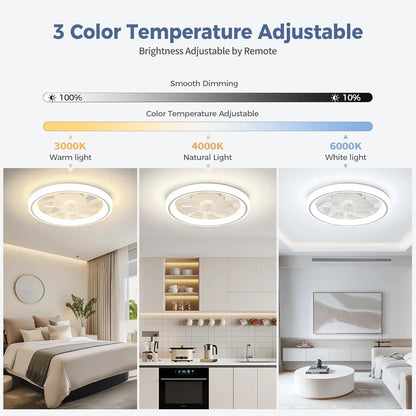 Modern Thin Ceiling Fan Light, White Silent Ceiling Fan