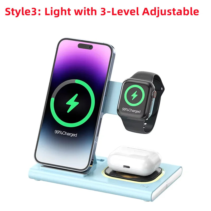 3 in 1 Wireless Charger Stand Pad Foldable Fast Charging