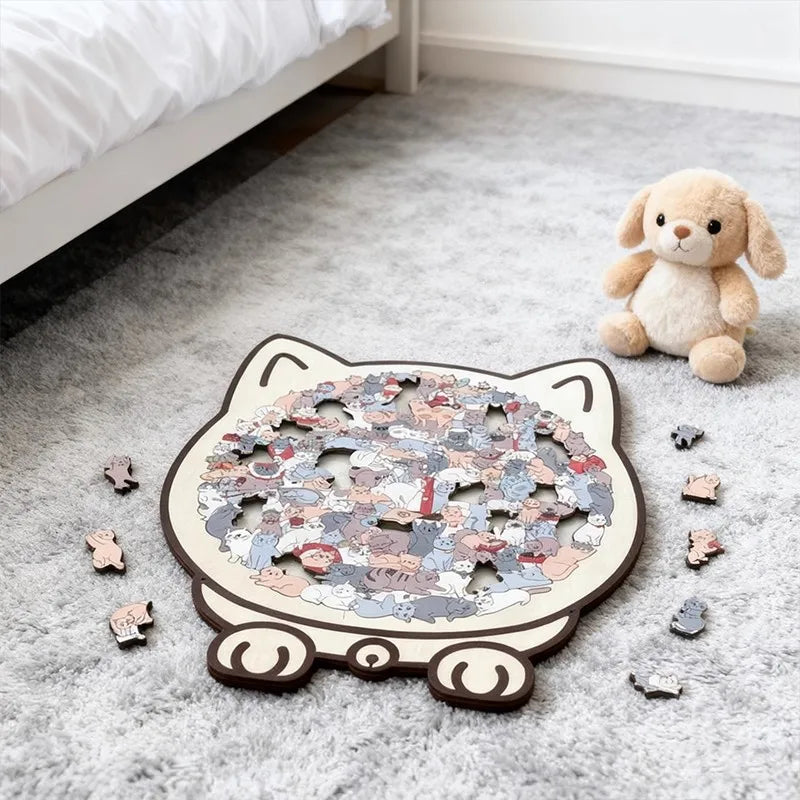 Colored Cat Shaped Wooden Jigsaw Puzzle, Cats Shaped
