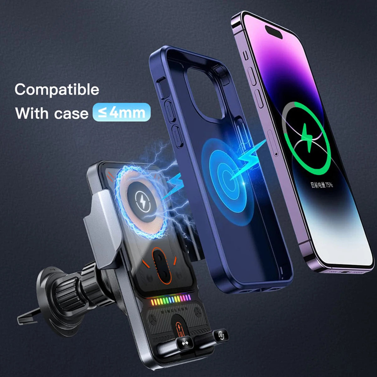 Car Phone Holder Vent Fast Wireless Charging Sensing Charger