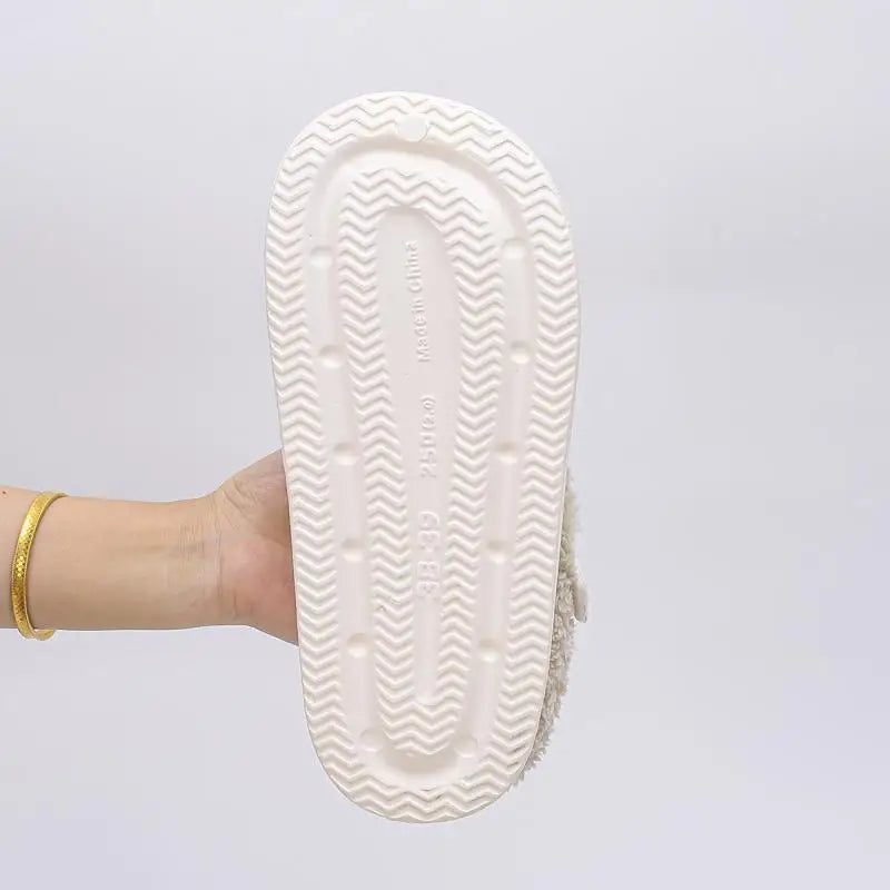 Waterproof Eva Furry Mules Slippers Women Winter Metal Buckle