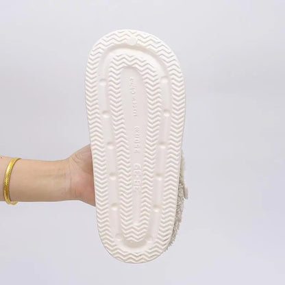 Waterproof Eva Furry Mules Slippers Women Winter Metal Buckle