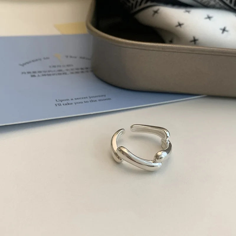 VENTFILLE 925 Sterling Silver Finger Rings Hollow Chain