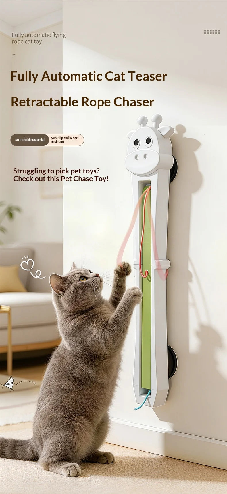 Automatic Interactive Cat Toy Wall Mounted Cat Teaser Wand