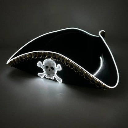 Halloween LED Black Pirate Hat For Adult Pirate Theme Party