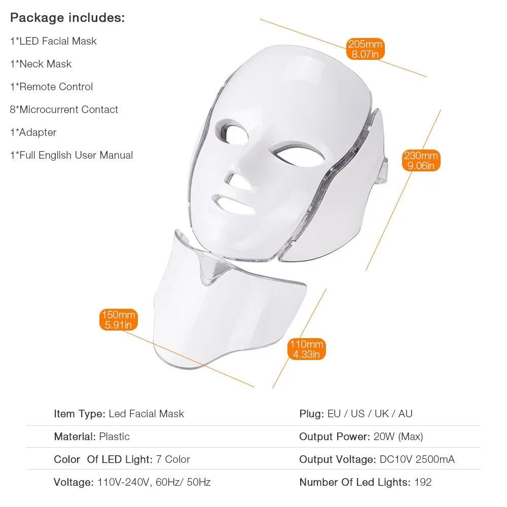 7 Colors Light LED Face Neck Beauty Mask Photon