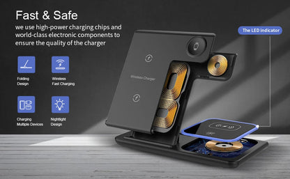 3 in 1 Wireless Charger Stand Pad Foldable Fast Charging