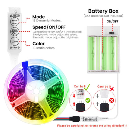 3AA Battery Power RGB Led Strip Light 5V 5050 TV Backlight