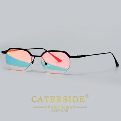 Retro Polygon Sunglasses Men Metal Semi Rimless