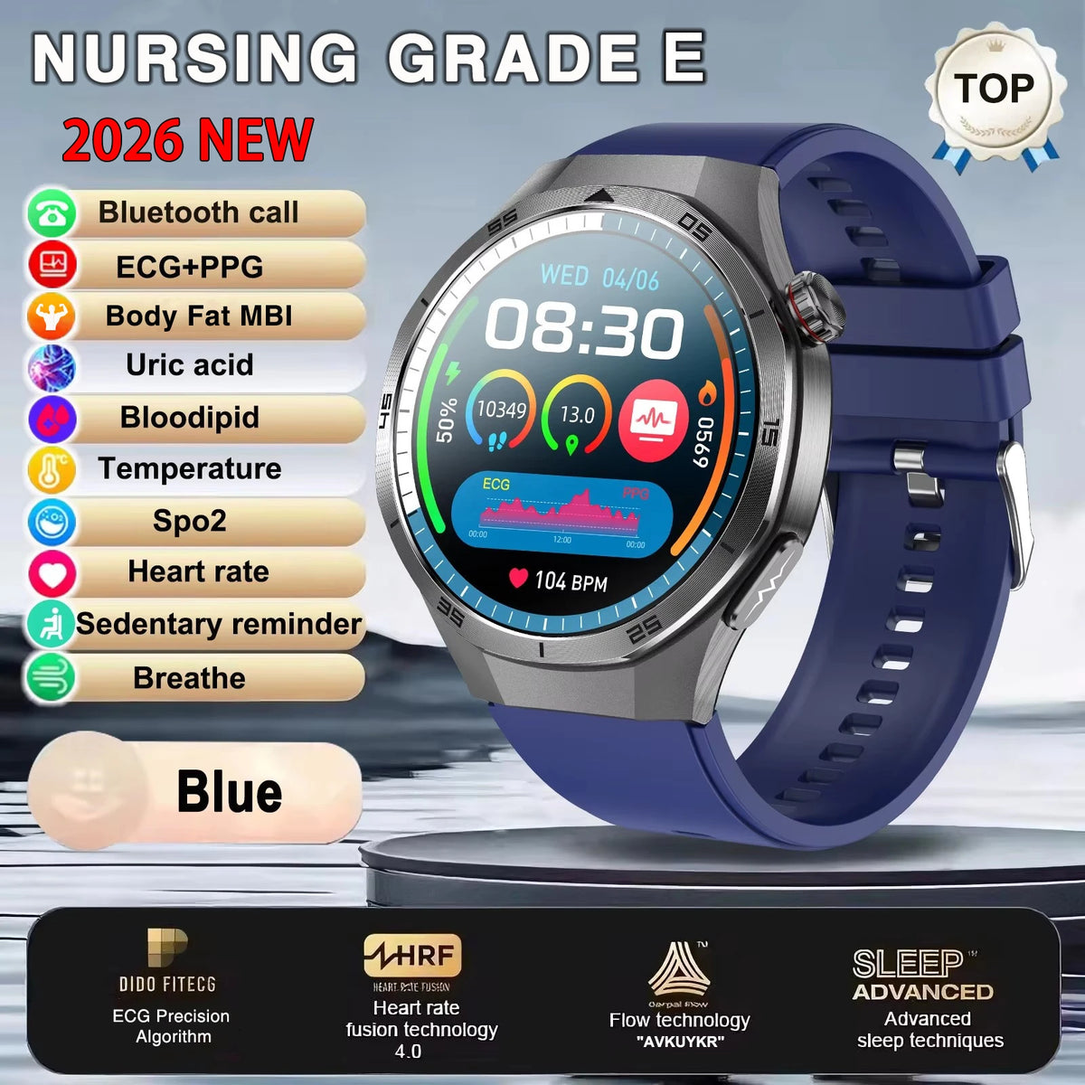 New Nursing Grade ECG+PPG Smart Watch Health Analysis