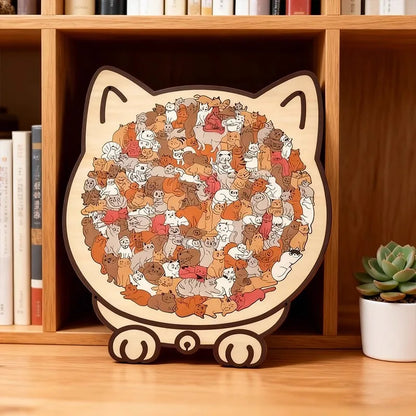 Colored Cat Shaped Wooden Jigsaw Puzzle, Cats Shaped