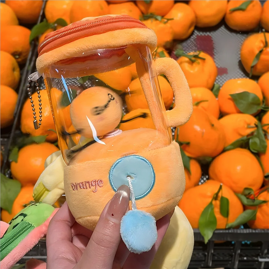 Fun Drawstring Rotating Plush Toys Keyring Fruit Juicer