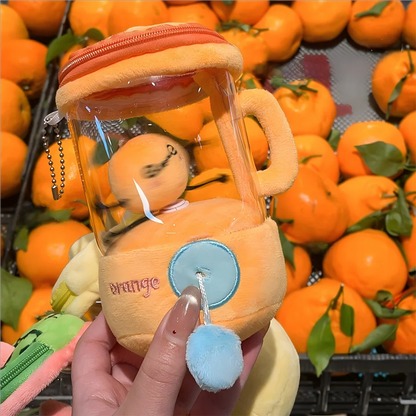 Fun Drawstring Rotating Plush Toys Keyring Fruit Juicer