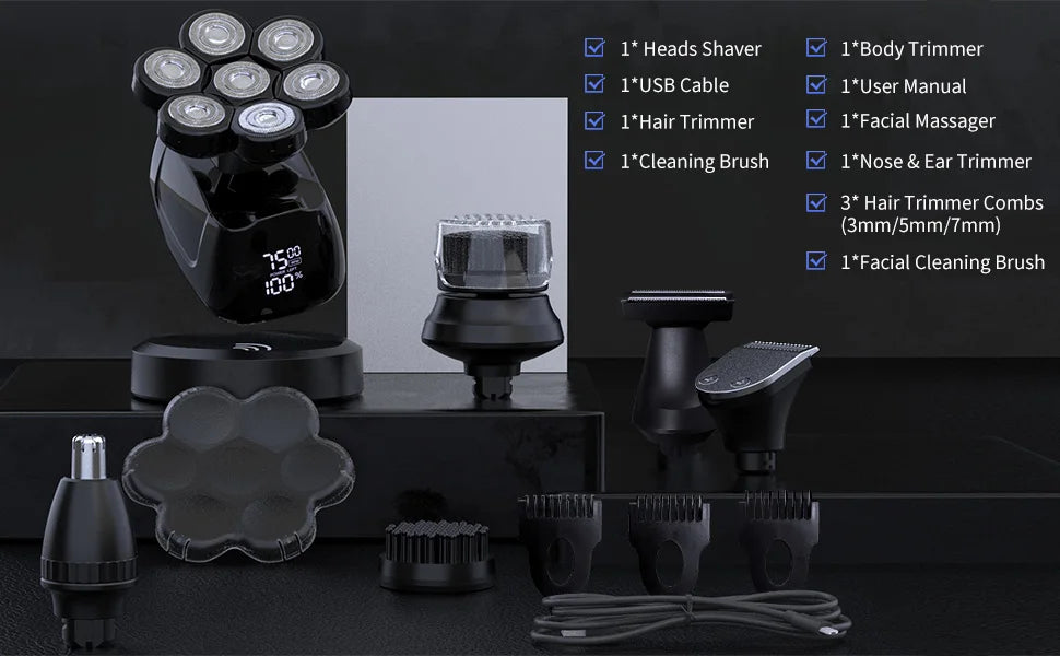 Electric Shaver for Men 7D Magnetic Floating Wet/Dry Head Razor