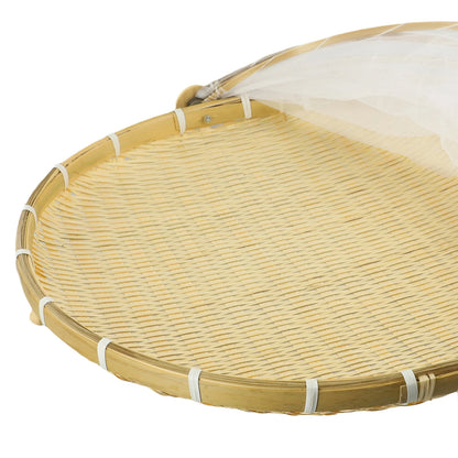 Handmade Bamboo Basket With Net Mesh Cover Kitchen Bread