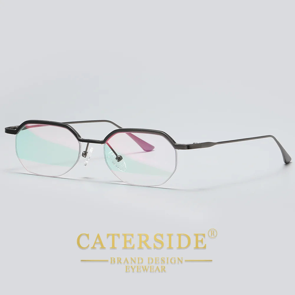 Retro Polygon Sunglasses Men Metal Semi Rimless