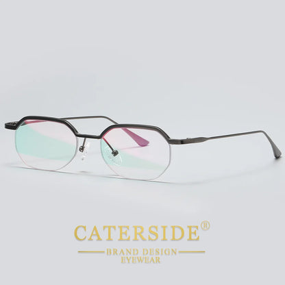 Retro Polygon Sunglasses Men Metal Semi Rimless