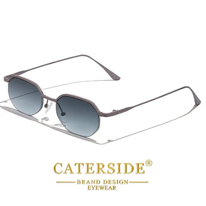 Retro Polygon Sunglasses Men Metal Semi Rimless