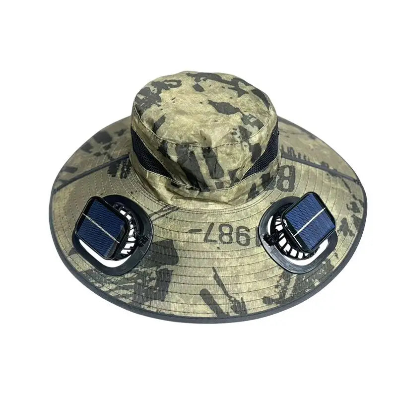 Large Size Quick Dry Bucket Hat With Solar Powered Fan USB Charging