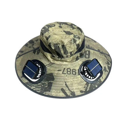 Large Size Quick Dry Bucket Hat With Solar Powered Fan USB Charging
