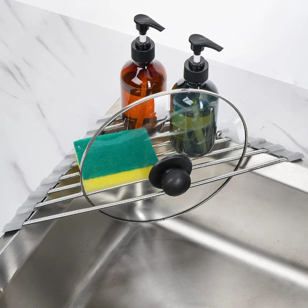 Roll Up Triangle Dish Drying Rack Kitchen Sink Organizer