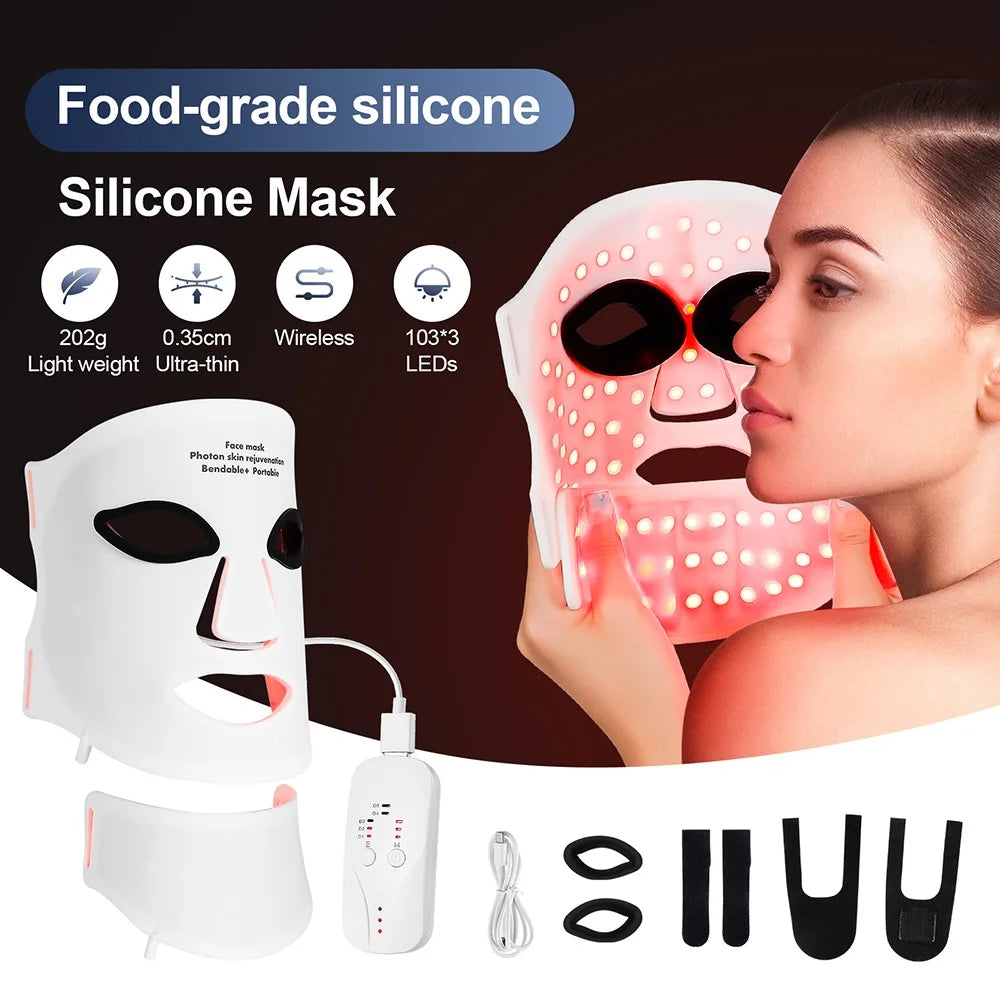 Silicone LED Mask Face With Neck 7 Colors LED Photo