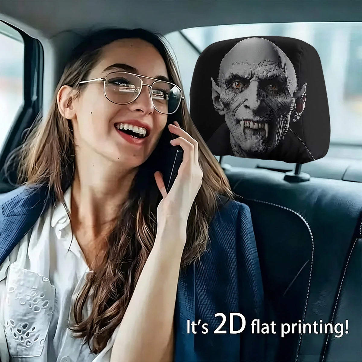 2pcs vampire-themed car headrest covers adding a spooky