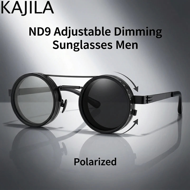 Polarized Round Steampunk ND9 Adjustable Dimming Sunglasses