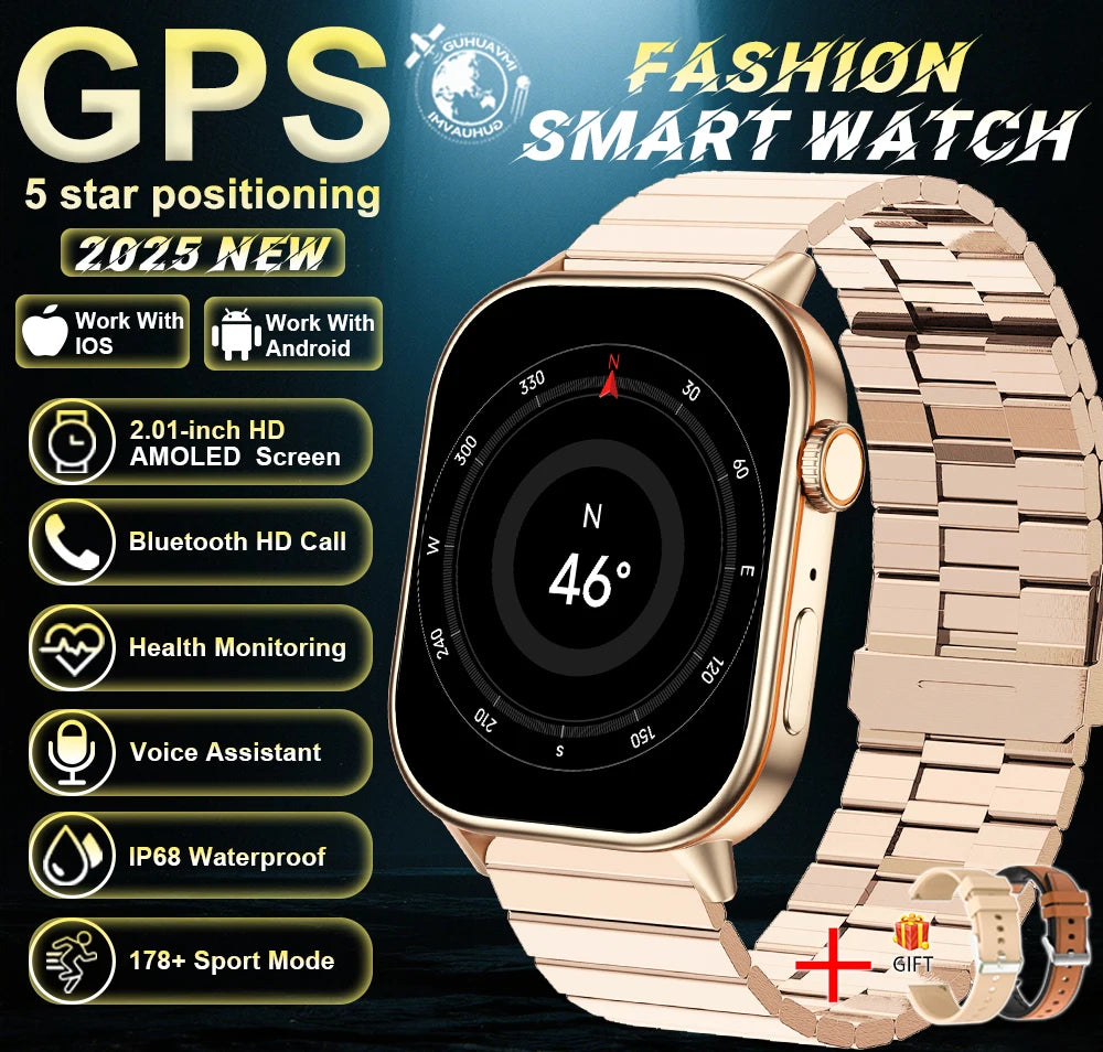 New For Android iOS Outdoor GPS Smart Watch Men 2.01" HD AMOLED