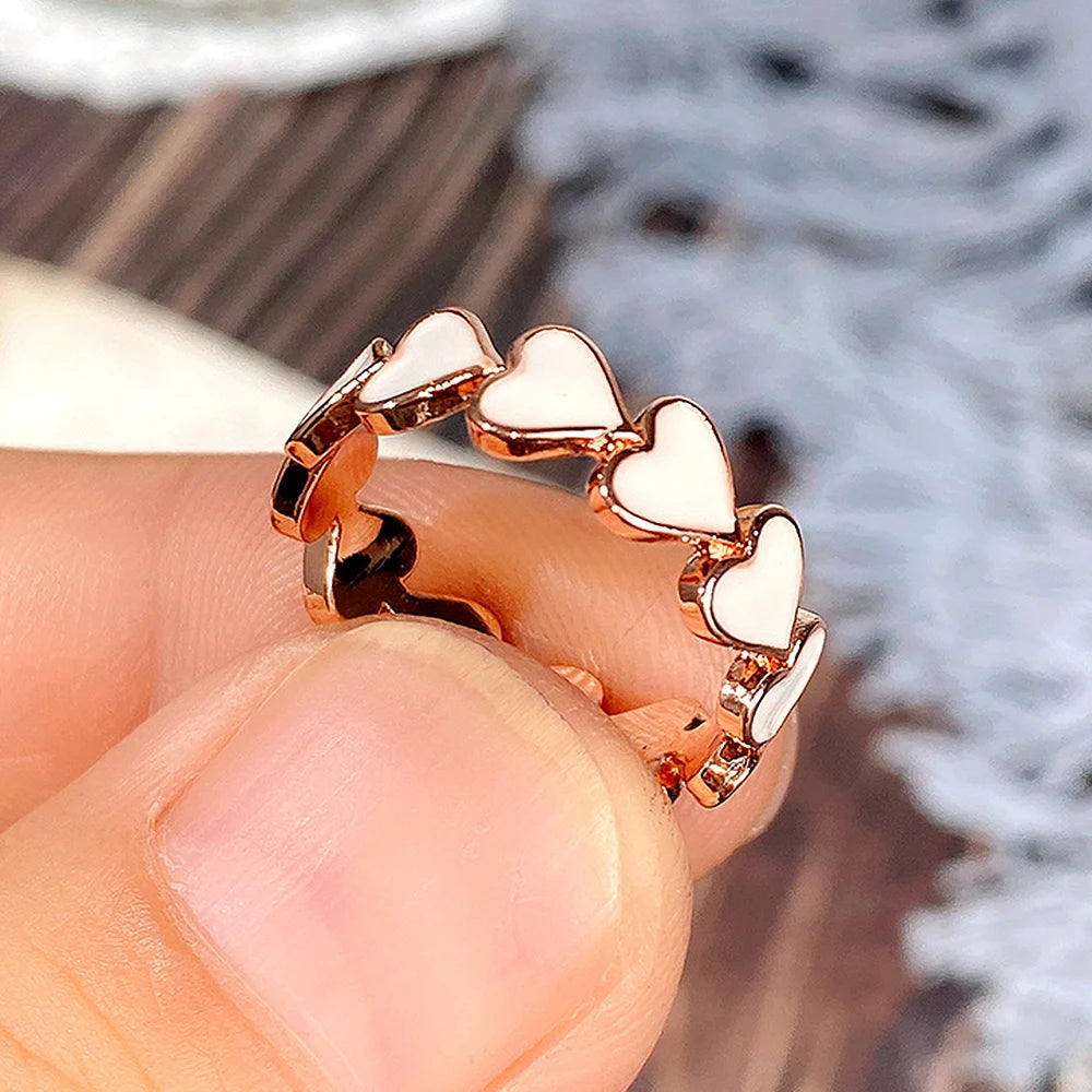 New Heart Enamel Rings for Women Rose Gold Color
