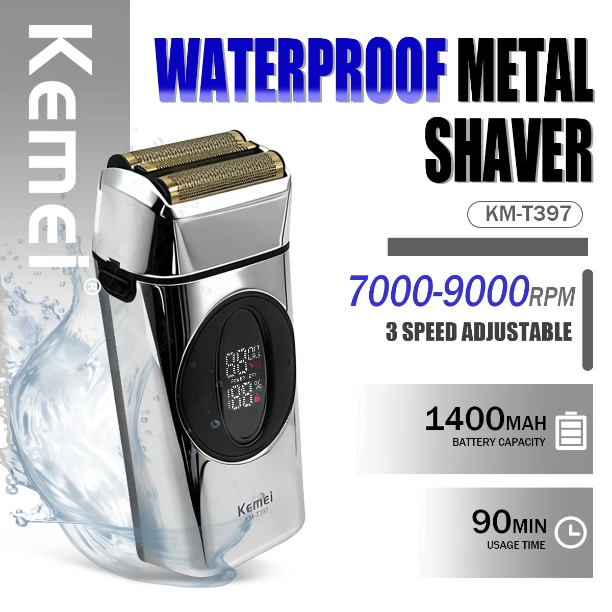Kemei Beard Trimmer Professional Hair Trimmers IPX7 Beard Shaver