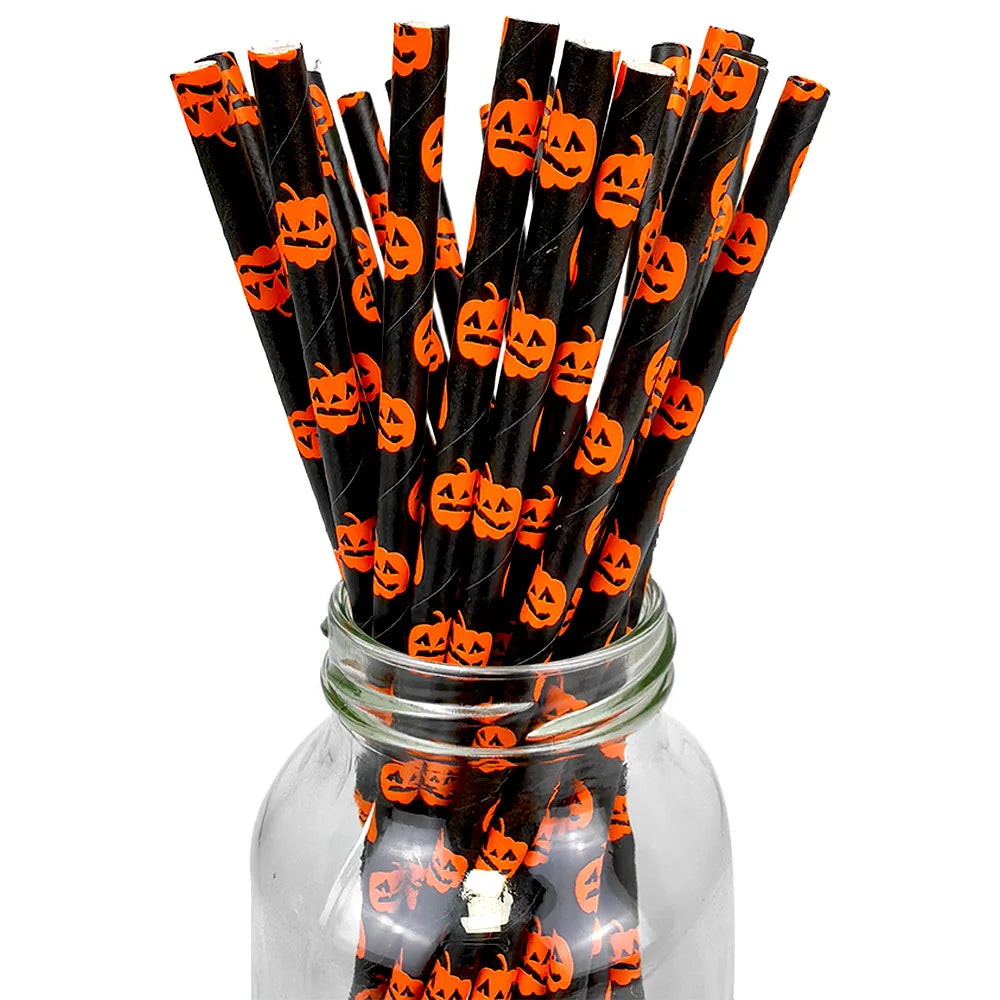 25/50/100pcs Halloween Theme Disposable Paper Straws