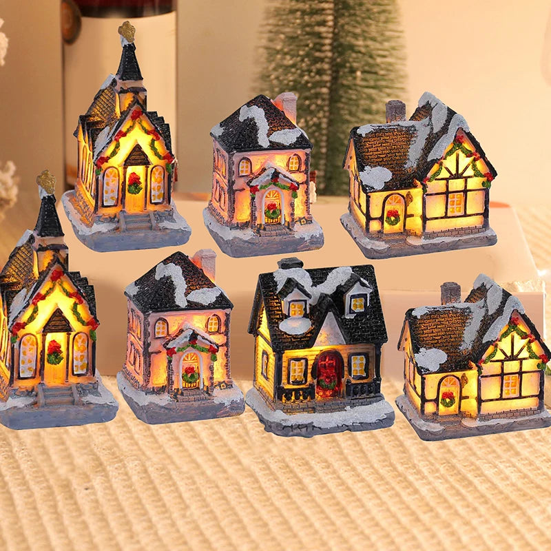 Xmas Gifts Mini LED Christmas Village Houses Decoration