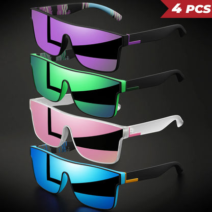 4PCS Classic Colorful Square Sports Sunglasses