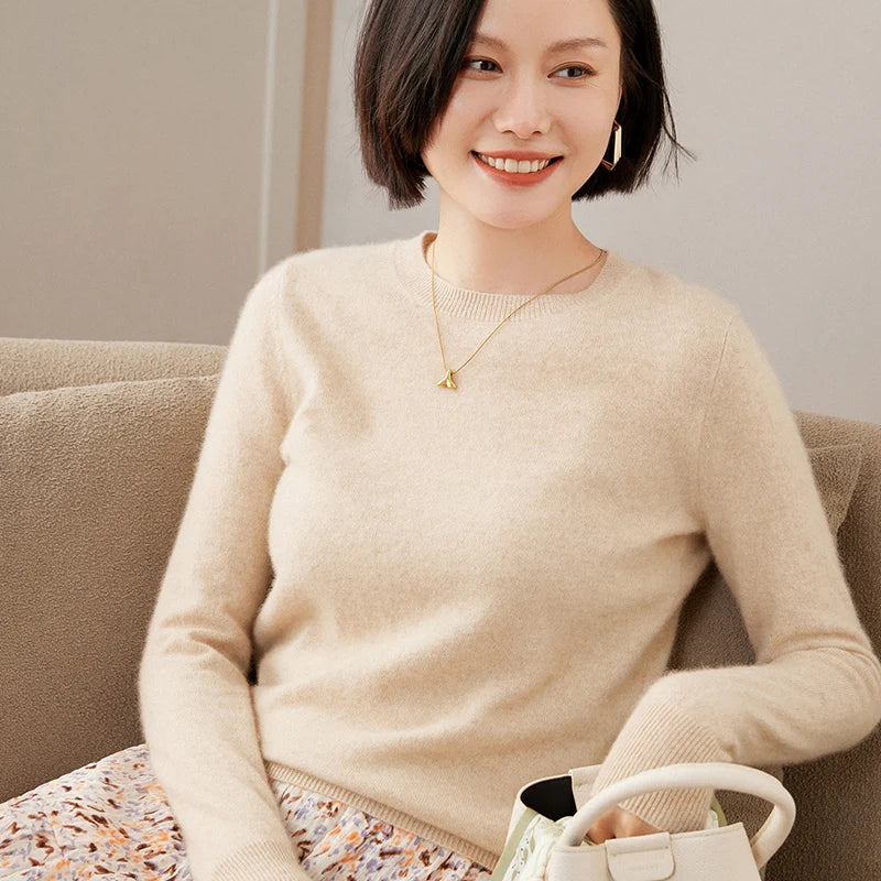 100% Pure Goat Cashmere Knitted Pullovers O-Neck