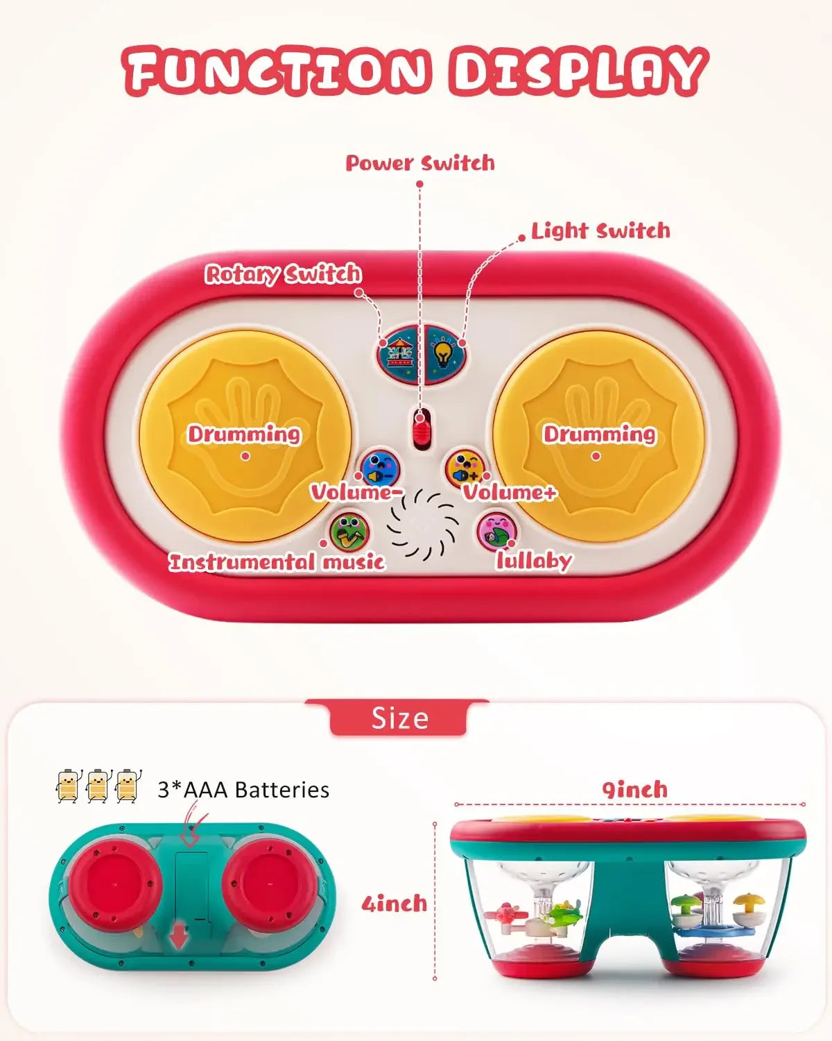 Baby Clap Drum 12+ Month Kids Musical Toy Infant Toys