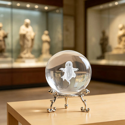 Ghost Engraved Crystal Ball Spooky Halloween Gift Crystal