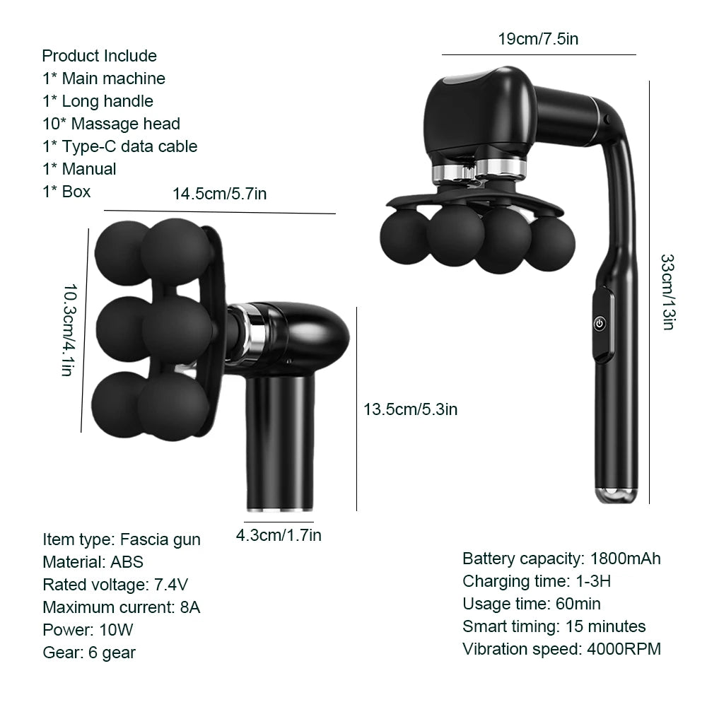 6-Heads Handheld Fascia Gun High Frequency Vibration Body
