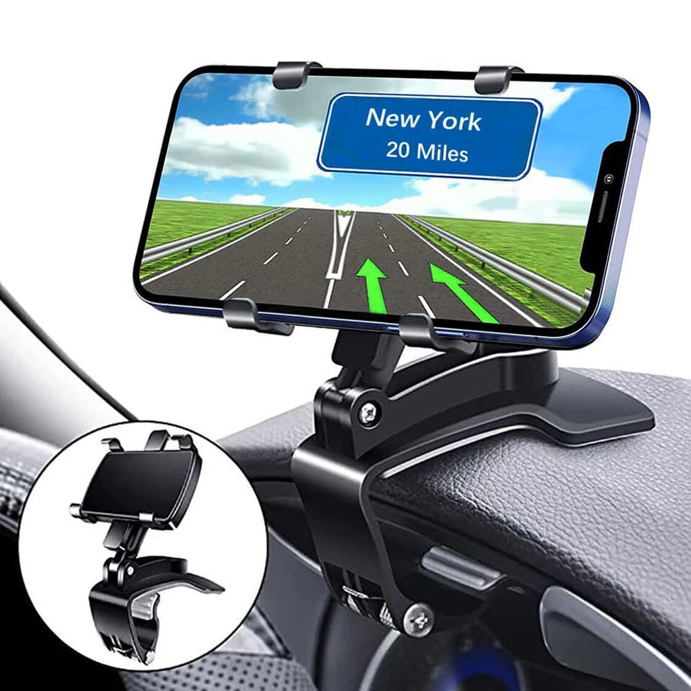 360° Rotatable Car Phone Mount - Multi-Function Clip-on Dashboard